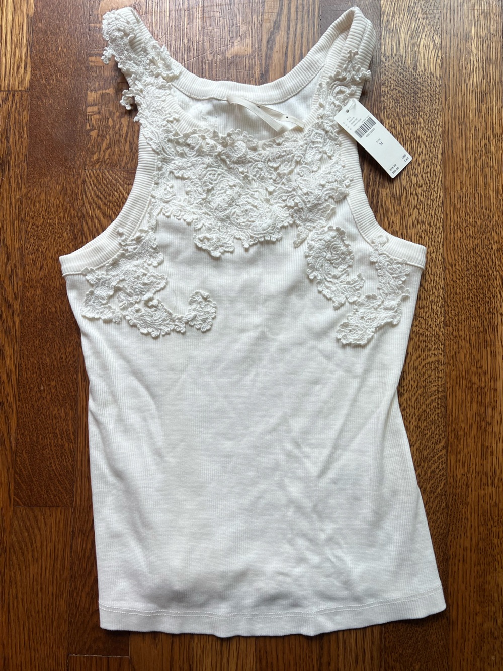 Anthropologie White Lace Appliqué Tank